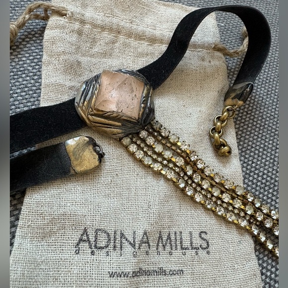 OOAK ADINA MILLS pink quartz pyramid and rhinestone choker #collectorsitem - Picture 1 of 7